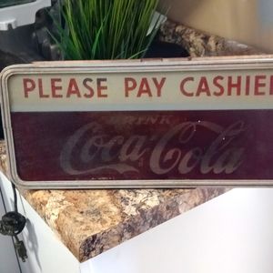 1940s coca cola pay cashier sighn. And ,2 coca cola stools 250 takes it all
